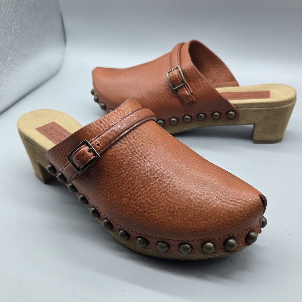 Pedro Garcia Naima Platform Clogs Studded Brown leather Heel Sz 8.5/38.5 New